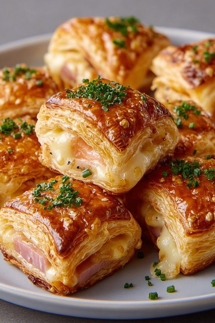 Crispy chicken turkey ham and cheese puff pastry bites image 2